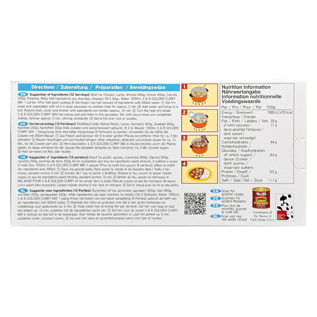 S&B Golden curry - pastilla de curry suave - 220g