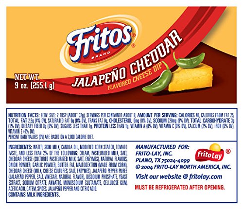 Fritos Brand Jalapeño Cheddar Flavored Cheese Dip 9 OZ. (255.1g)