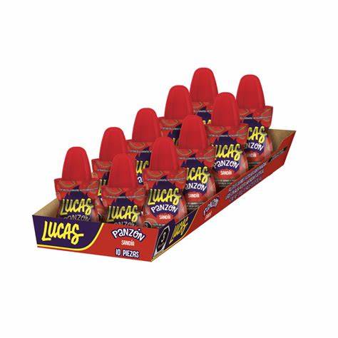 Lucas Panzón Paleta de Caramelo Sabor Sandía Con Salsa Chamoy 10 piezas (380g)