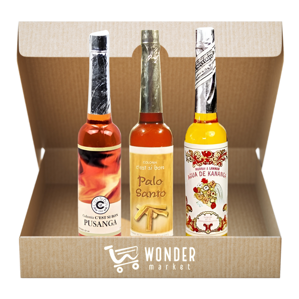 Wonderbox Aguas de santería Colonia Pusanga + Colonia Palo Santo + Agua de Kananga