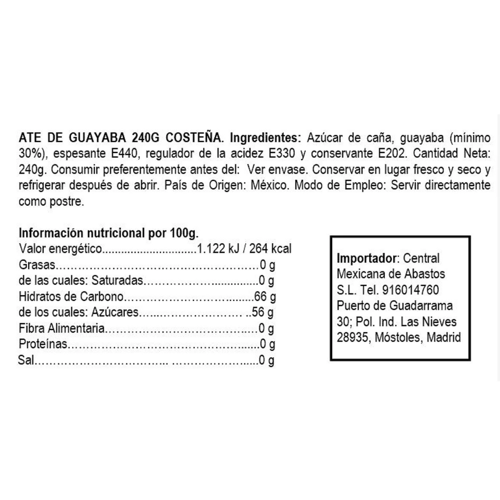 La costeña Ate de Guayaba 240gr