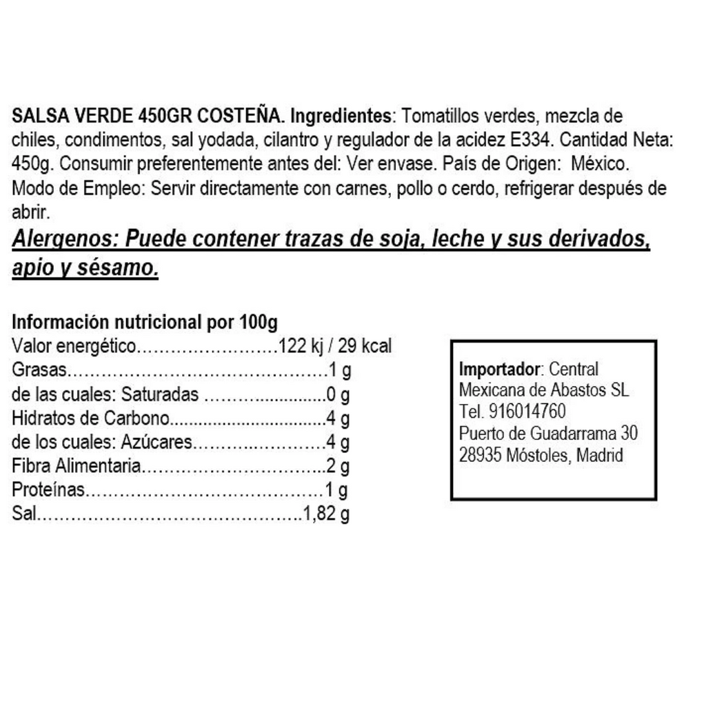 La Costeña salsa verde 450g - Pack 2!