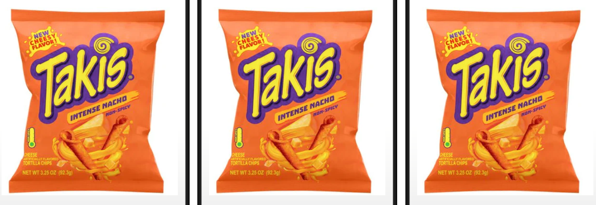 Takis Intense Nacho Non- Spicy Cheese NET WT 3.25 OZ (92.3g) x3