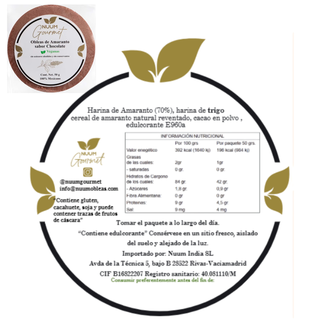 Obleas de Amaranto sabor chocolate - Nuum Gourmet