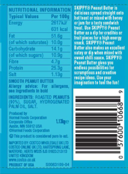 Skippy Smooth Peanut Butter 1.13Kg