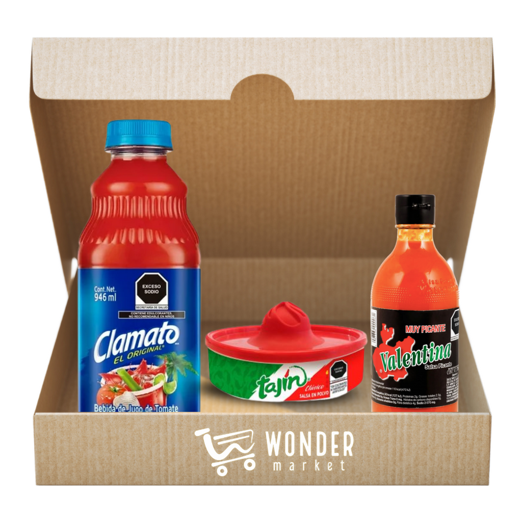 Combo Michelada: Clamato 940 ml + Tajín escarchador + Valentina negra 370 ml