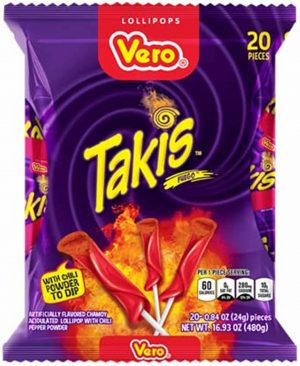 Takis Vero 20Lollipops Fuego  with chili powder to dip 480g