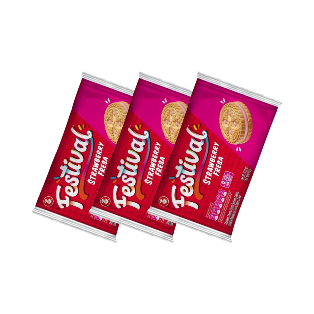 tres galletas de fresa marca festival